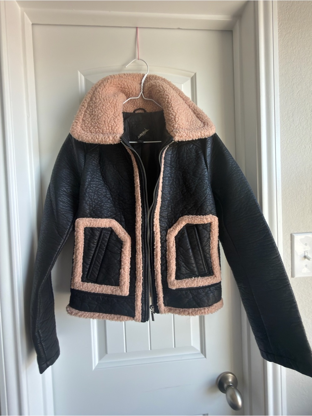 Collection B Black Jacket with Pink Shearling Trim